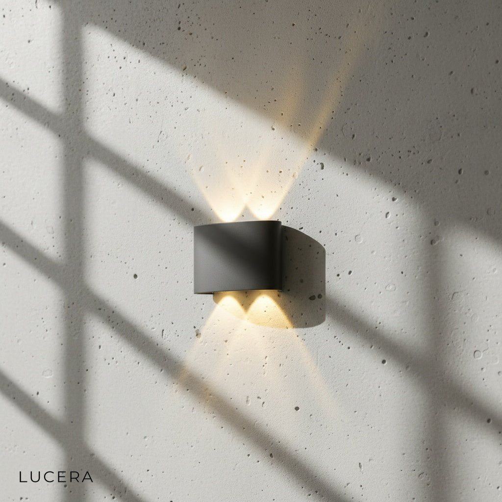 side profile of the low-profile wall light highlighting its durable aluminum construction