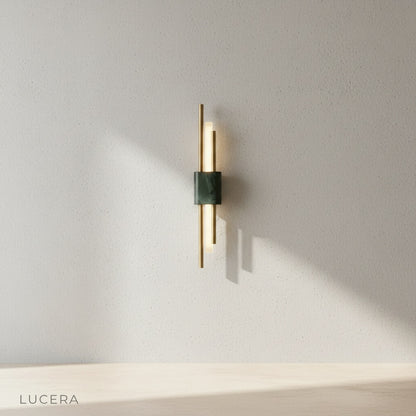 Xyloid wall lamp side profile on clean white background showing marble base detail