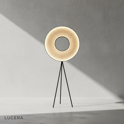 close-up of soft fabric pleats and slim metal frame on Kunzite LED floor lamp