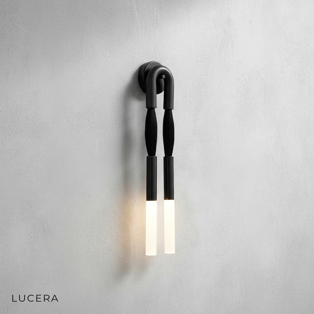 Close-up of Regula wall lamp horsehair texture and iron bracket detail