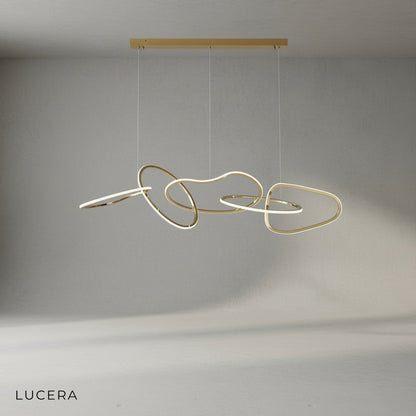 Close-up of gold finish and crystal-style elements on Bello chandelier frame