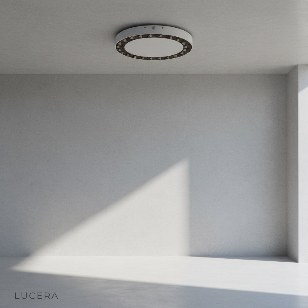 Minimalist Alonzo ceiling light on clean white background highlighting sleek edge detailing