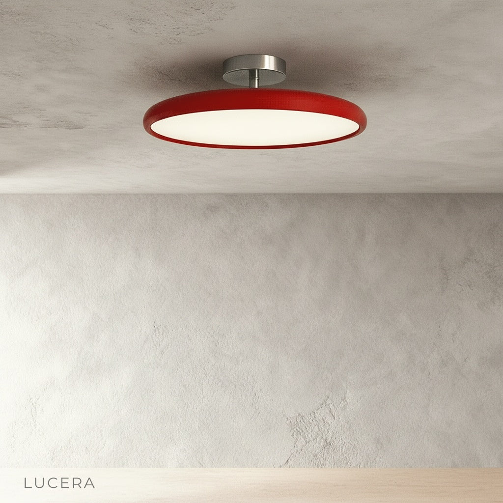 Jubilate ceiling light studio angle view showing adjustable head and circular design