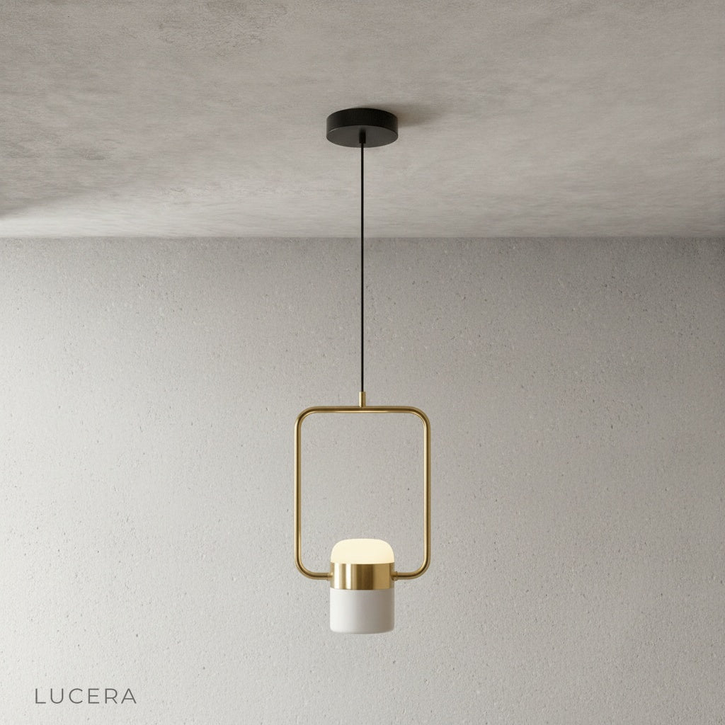 Minimalist studio view of geometric Tone Pendant Light hanging from ceiling