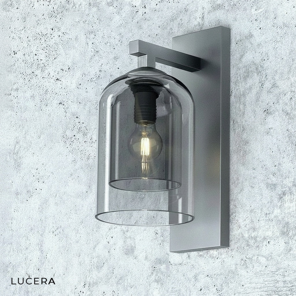 Nordic wall lamp in charcoal gray finish adding subtle sophistication to neutral bedroom decor