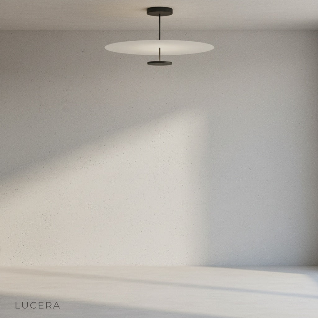 minimalist lavished ceiling light front view on clean white background showing geometric design