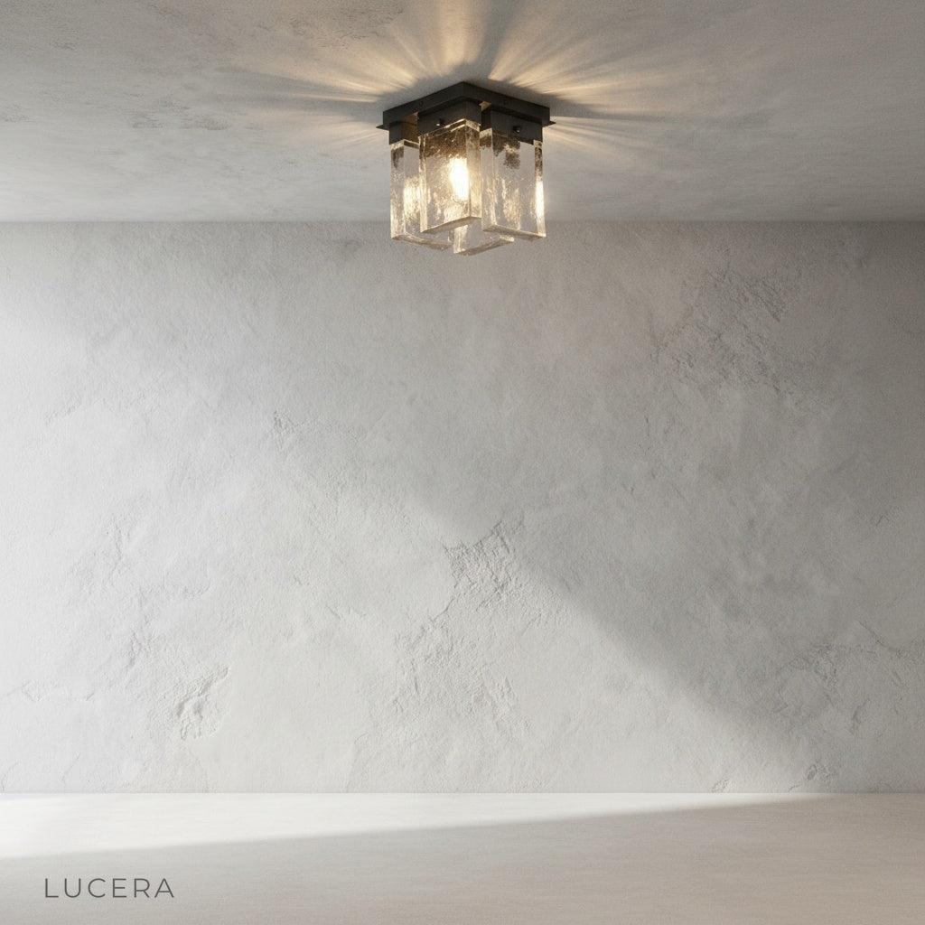 Front view of Zephyr Indian Red ceiling light against clean white background showing square ceiling mount