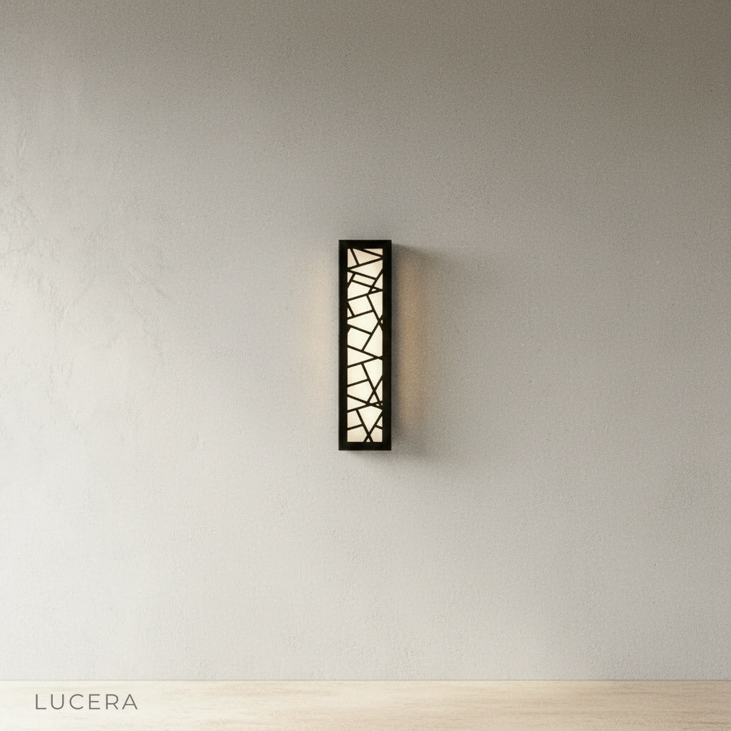 sleek black aluminum Emblem Wall Lamp with integrated LED glowing softly