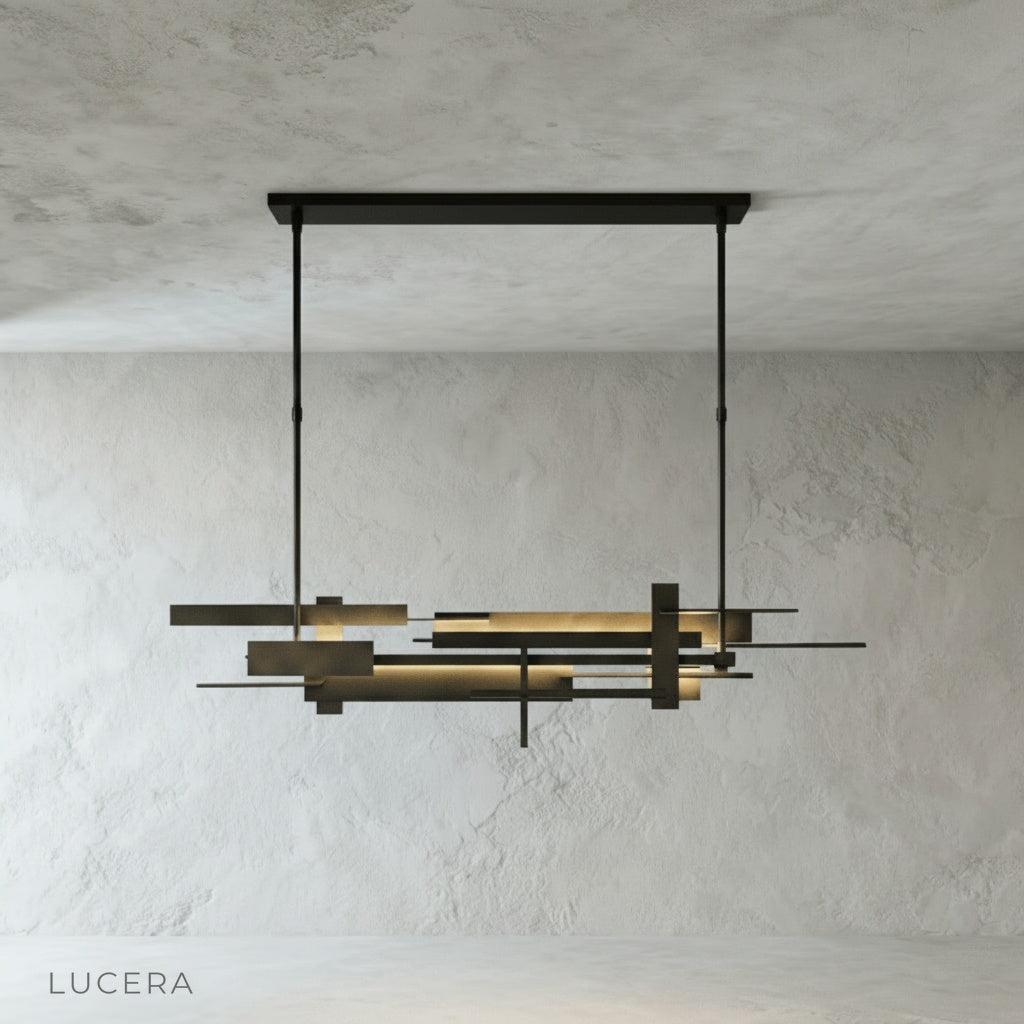 Cassiopeia chandelier studio shot angled view showing integrated LED light bars