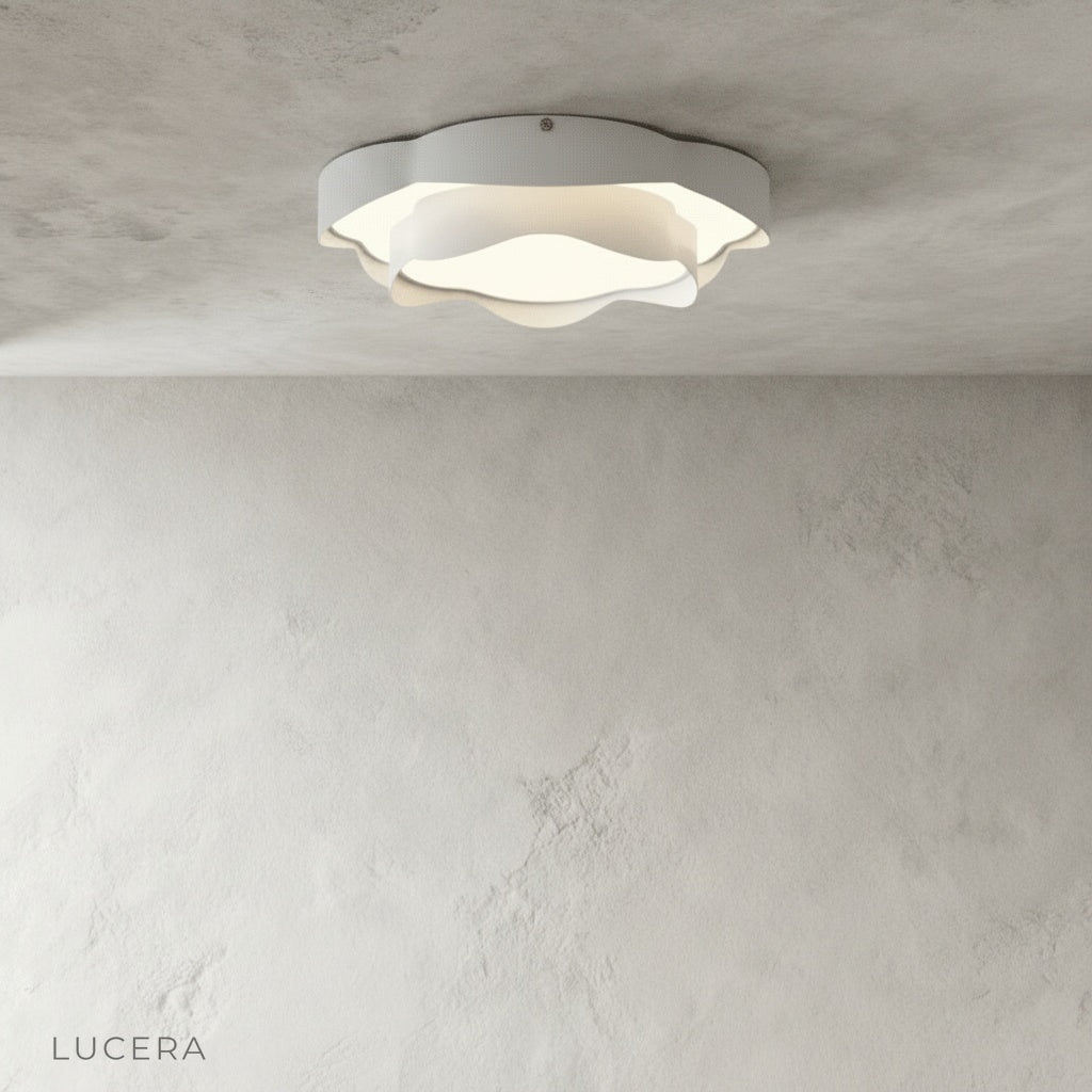 layered frosted acrylic and iron zither ceiling light front view