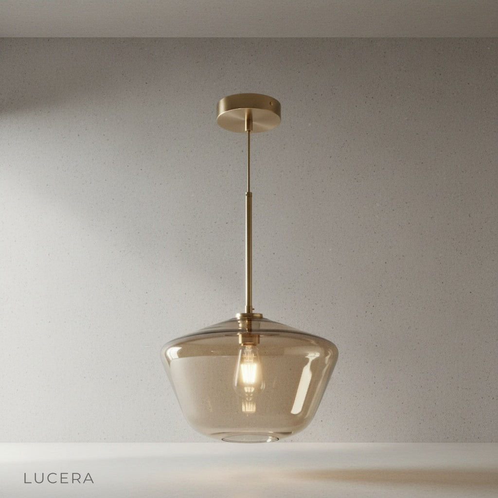 minimalist studio view of Sake pendant light hanging from ceiling