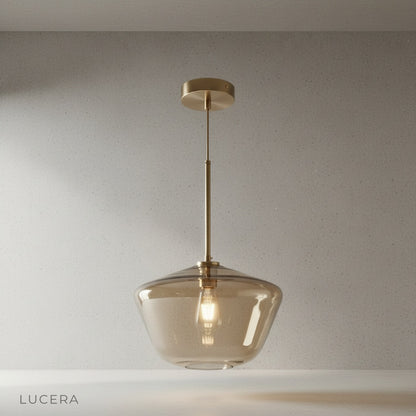minimalist studio view of Sake pendant light hanging from ceiling