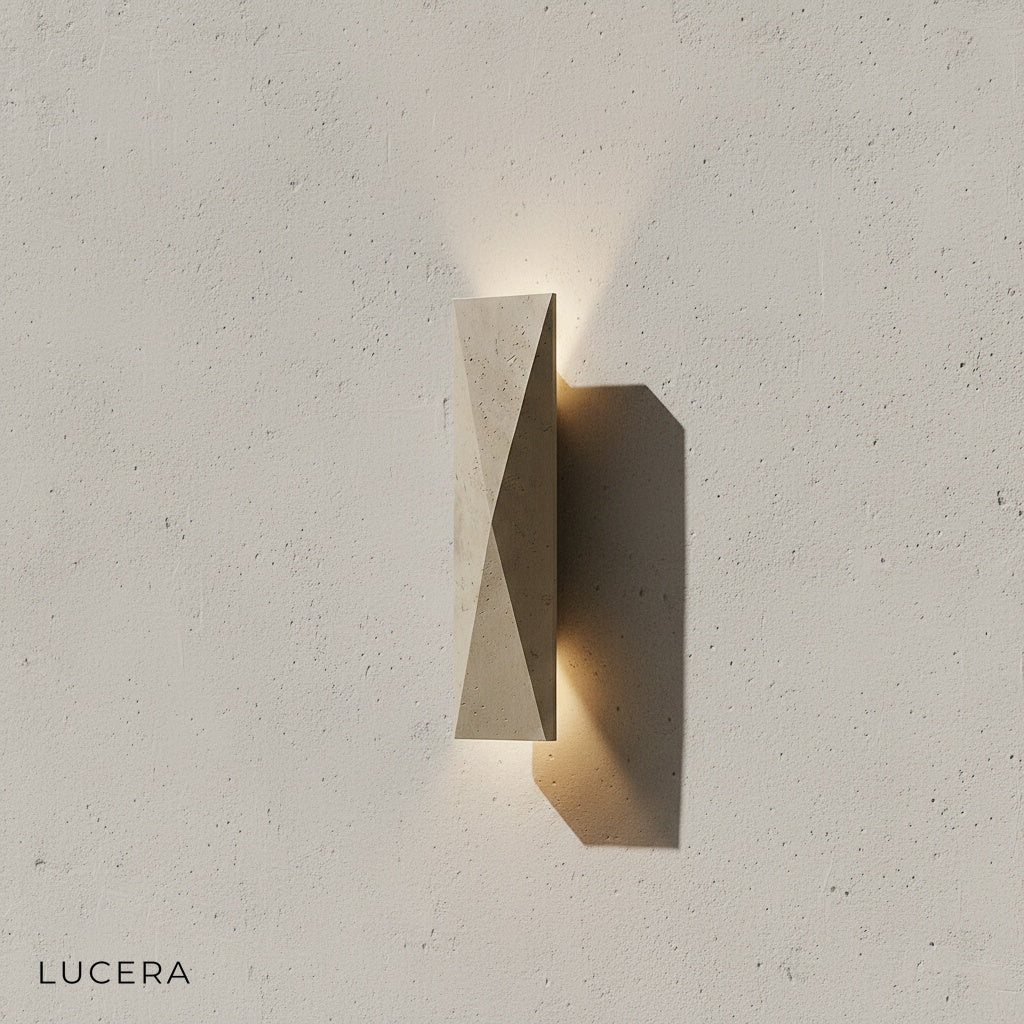 Studio shot of Pallas Wren sconce, side angle, warm LED light bar visible