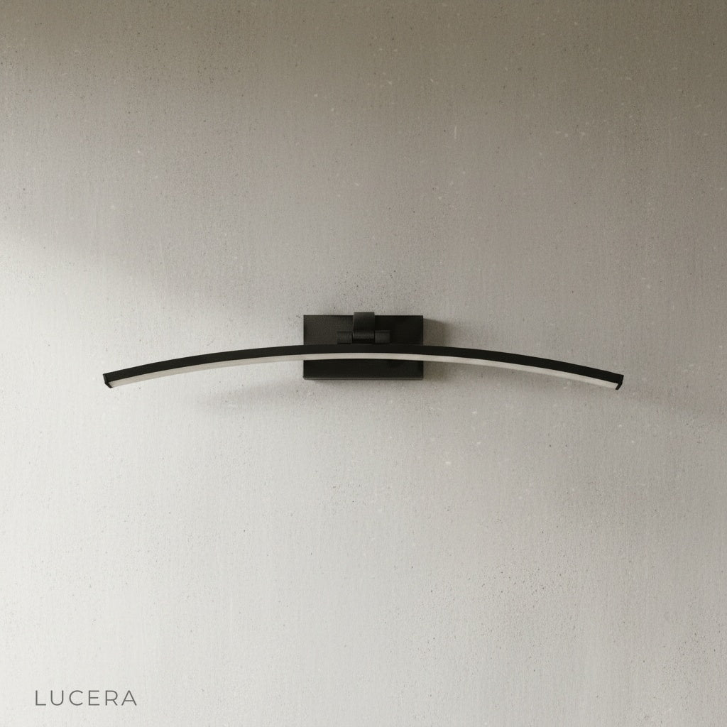 minimalist ginkgo wall lamp front view with integrated LED panel and matte black finish