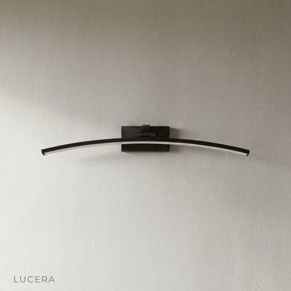 minimalist ginkgo wall lamp front view with integrated LED panel and matte black finish