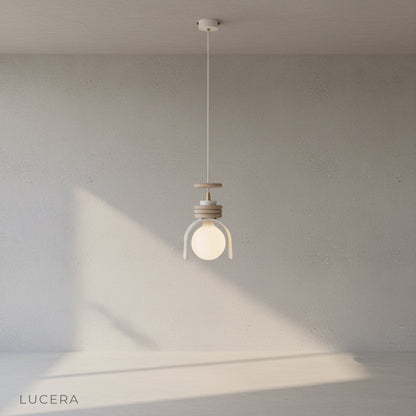 Fornax Dome Pendant Light front view showing dome shade partially encasing glowing orb