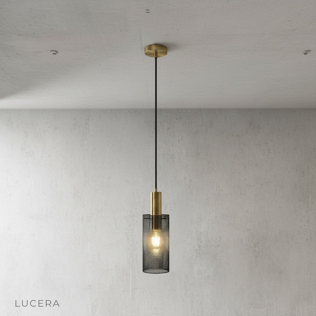 White Wachau pendant light studio shot showing sleek cord and mesh diffuser