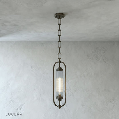 front view of Lucera Zigzag pendant lamp on clean white background showing elongated chain links