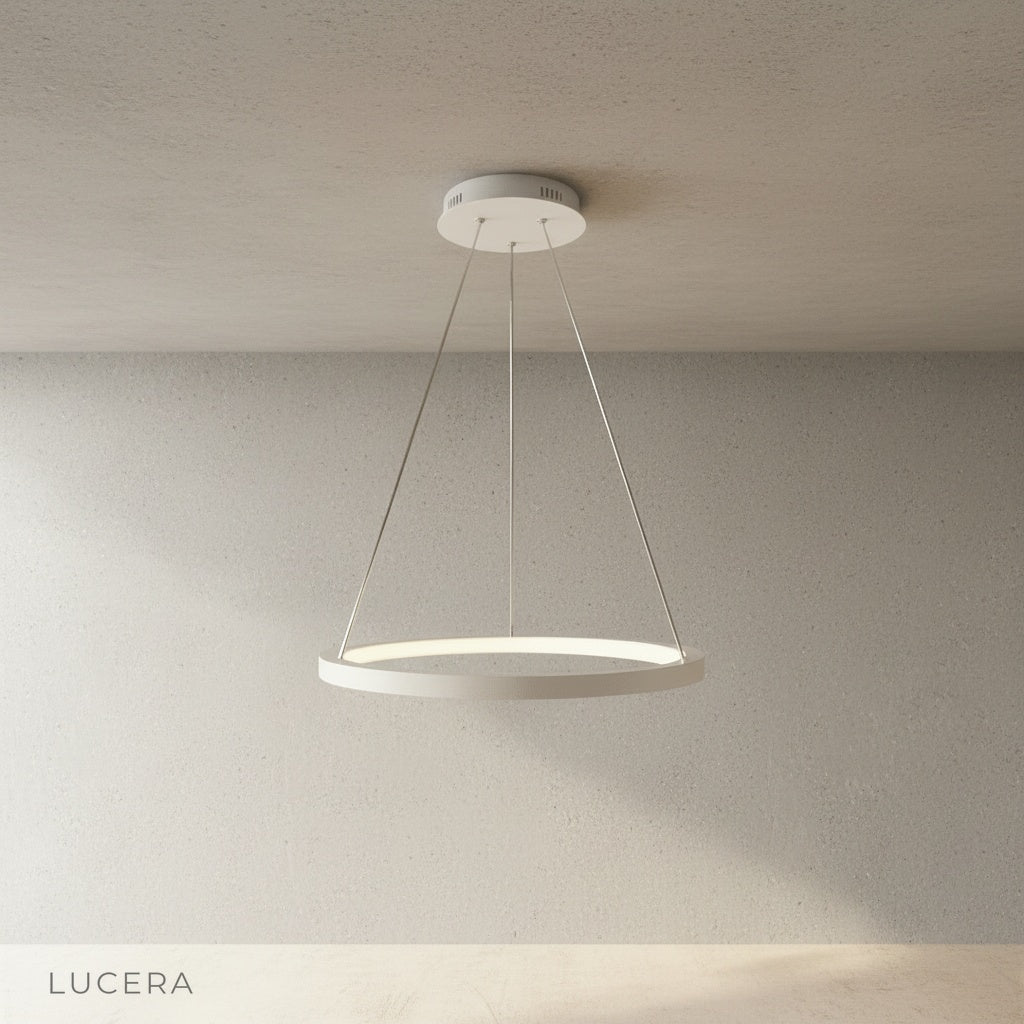 overhead view of wash chandelier showing circular aluminum ring arrangement