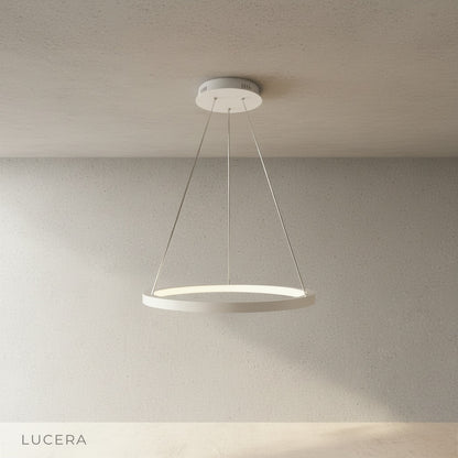 overhead view of wash chandelier showing circular aluminum ring arrangement