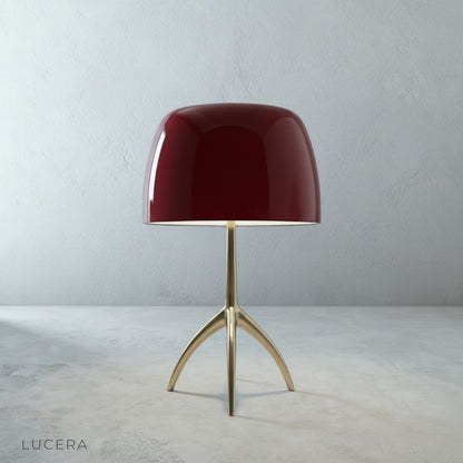 Albescent Table Lamp on a floating shelf in a hallway, illuminating a gallery wall of art