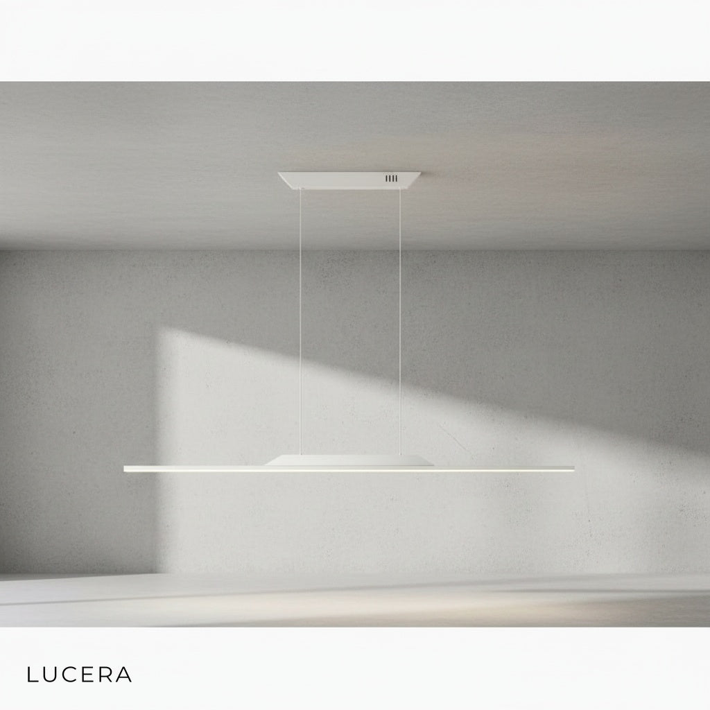 Vind chandelier in a nighttime living room with dimmed lights and reflective surfaces