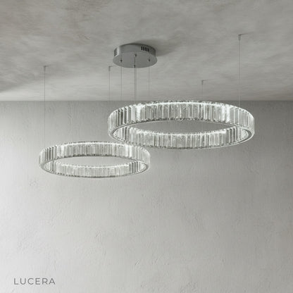Carmelite chandelier in hallway with mirrored wall and soft shadows
