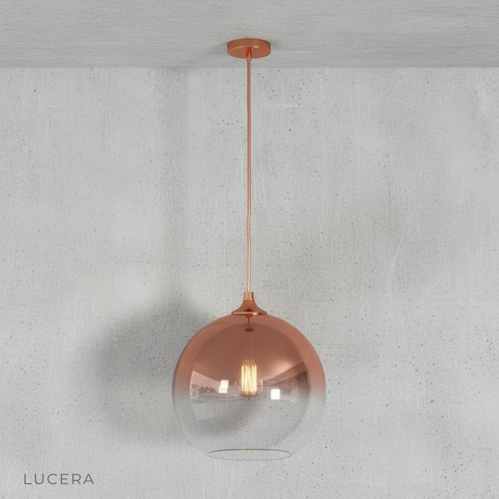 Aesthetic lifestyle shot of green gold pendant light in a bright Scandinavian-style interior