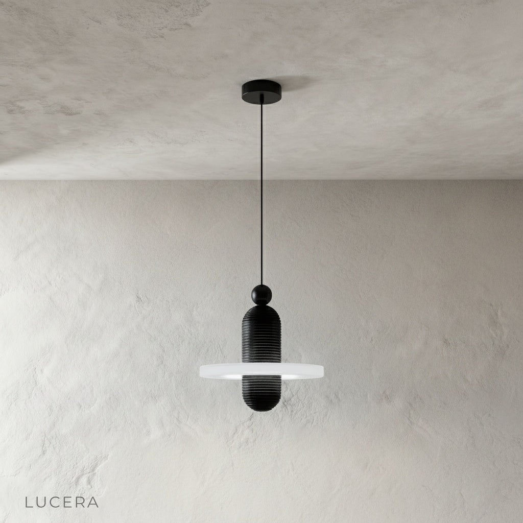 close-up of alabaster shade texture with soft diffused light from pendant