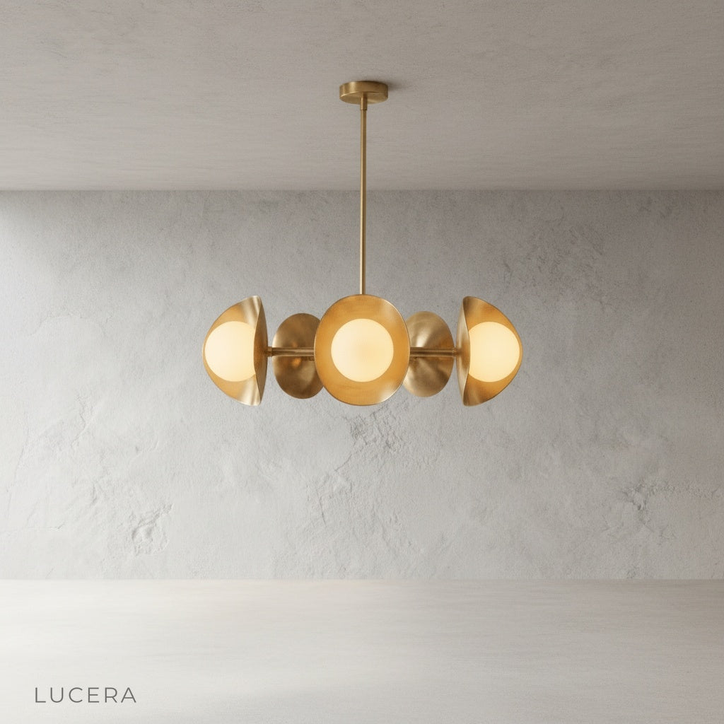 Lambrusco Chandelier front profile against clean white background showing polished brass