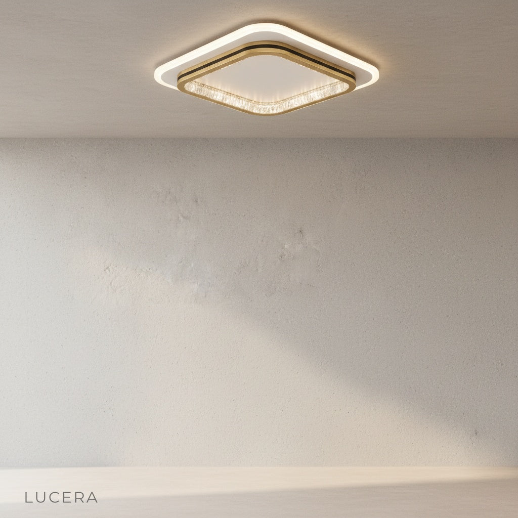 front view of Melodia crystal ceiling light in neutral studio setting