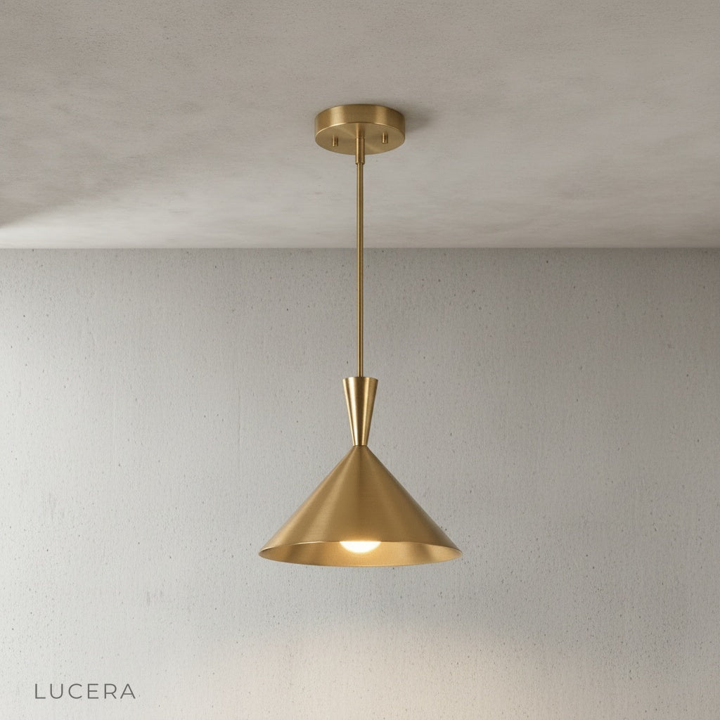 close-up detail of the solid brass socket and cord on the Cairn pendant light