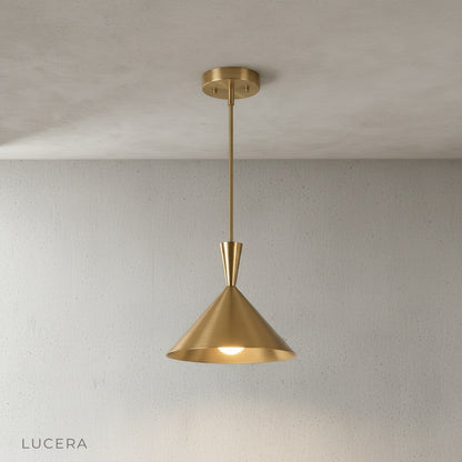 close-up detail of the solid brass socket and cord on the Cairn pendant light