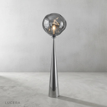 close-up of hot-blown acrylic lampshade texture on Bastion floor lamp