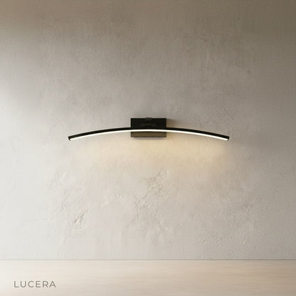 close-up detail of ginkgo wall lamp curved metal frame and diffused PC light panel