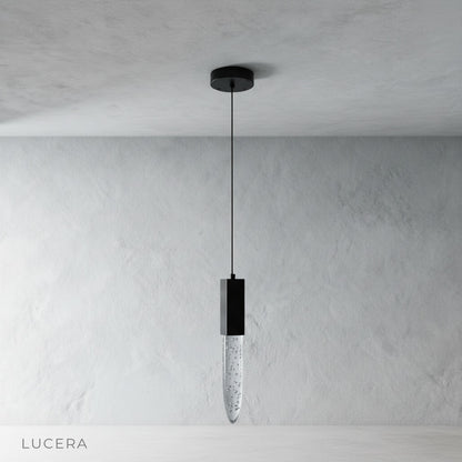 close-up of Terra pendant light crystal diffuser with shimmering light reflections