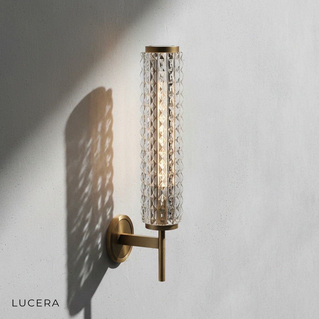 Solo sconce with square glass shade in a minimalist hallway setting