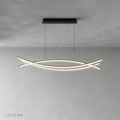 Eterno Chandelier studio side view sleek black aluminum ring with adjustable hanging wire
