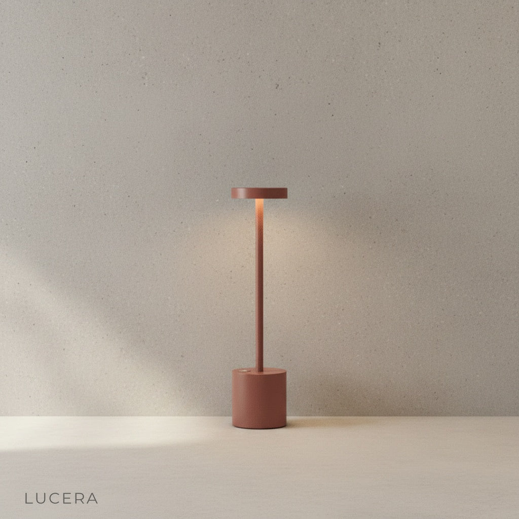 close-up of touch controls and aluminum finish on Sinkhole Table Lamp