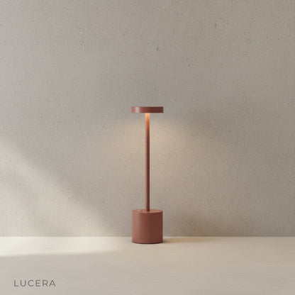 close-up of touch controls and aluminum finish on Sinkhole Table Lamp