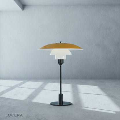 close-up of green glass top shade and frosted glass diffuser on baccarat lamp