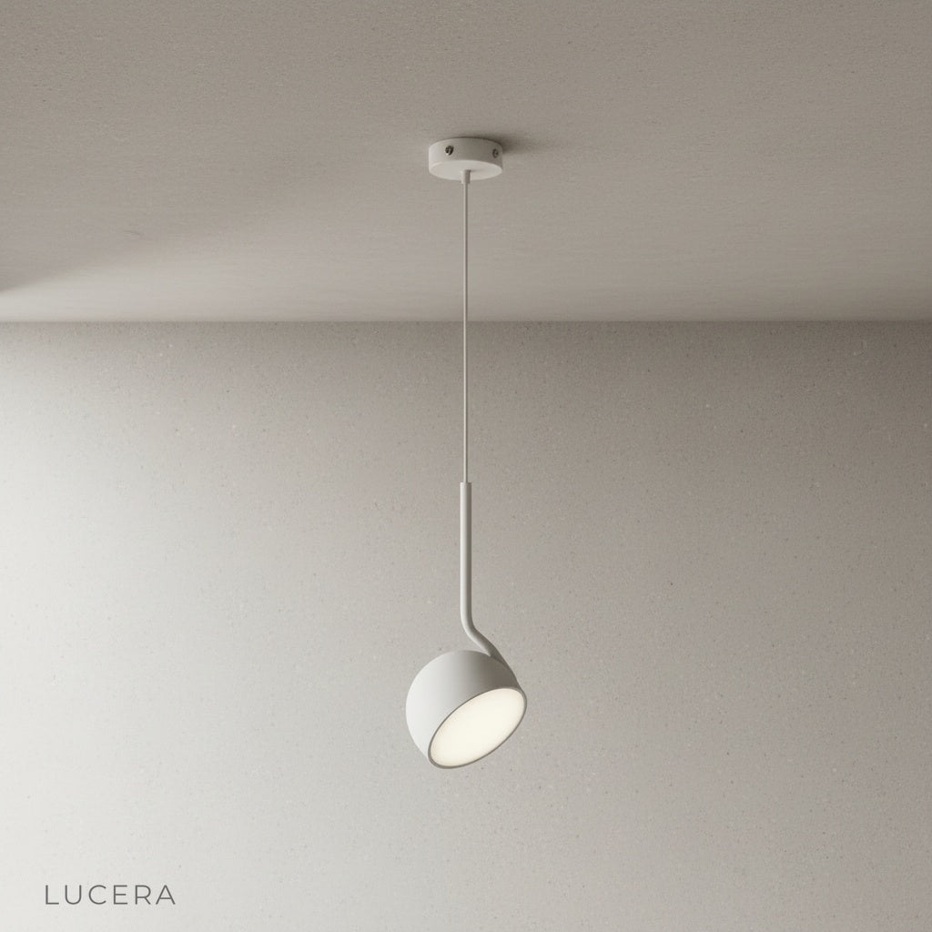 Close-up of Sancerre pendant light iron stem and dome shade connection detail