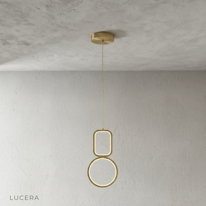 Close-up of Facade pendant light metal frame joints and acrylic panel texture