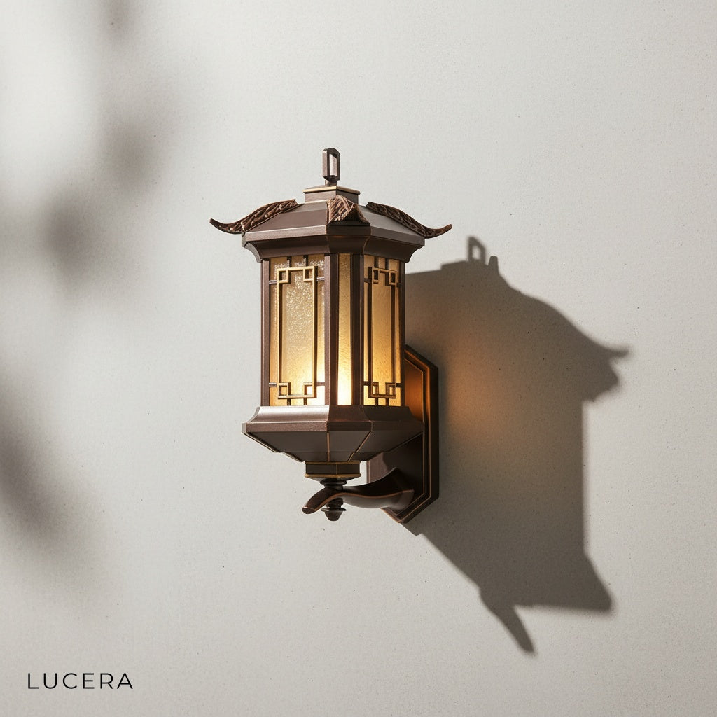 Close-up of Ophelia Outdoor Sconce tempered glass panel and warm 3000K LED glow
