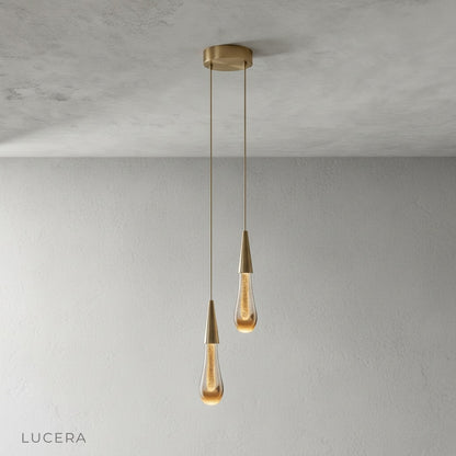 Close-up of Beryl pendant light crystal prism details reflecting warm light