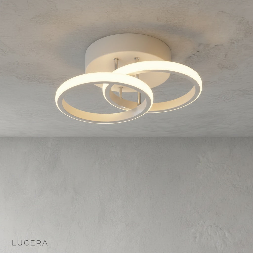 Close-up of acrylic diffuser on Ultramarine ceiling light casting soft glow