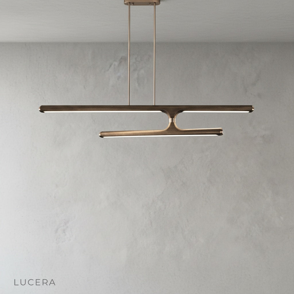 Close-up of Griselda pendant light copper canopy and wooden shade texture detail