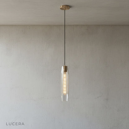 Hester Pendant Light close-up of faceted crystal refracting light against dark background
