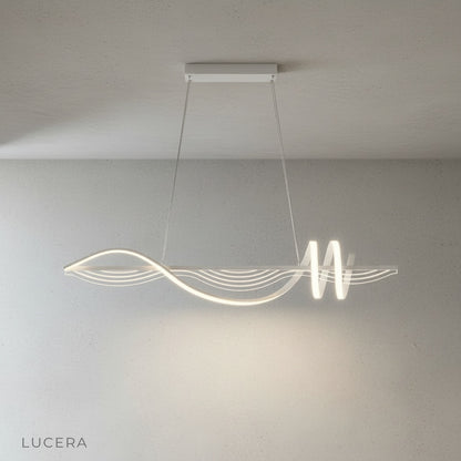 close-up of wavy sculptural aluminum arms and acrylic diffuser on Ulysse chandelier
