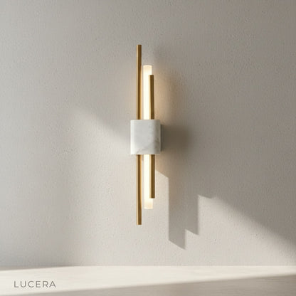 Xyloid wall lamp in vibrant green finish mounted on neutral wall